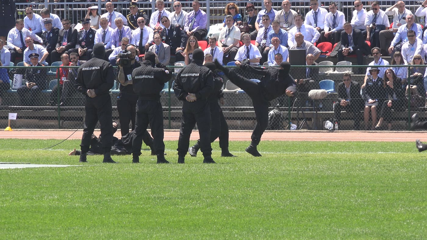 Postrojeni pripadnici policije na pokaznoj vježbi.